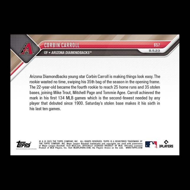 MLB球員卡 Corbin Carroll - 2023 MLB TOPPS NOW® Card 657 - PR: 2650:圖片 2